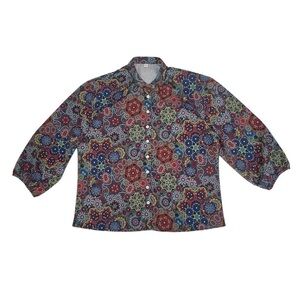 Geometric Print Long Sleeve Button Up Blouse Size XXL Women’s